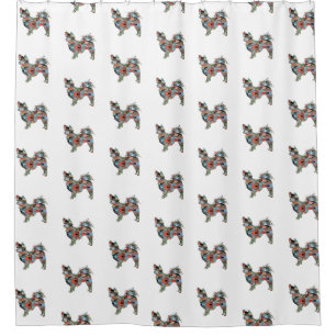 Long Haired Chihuahua Geo Silhouette Plaid Shower Curtain