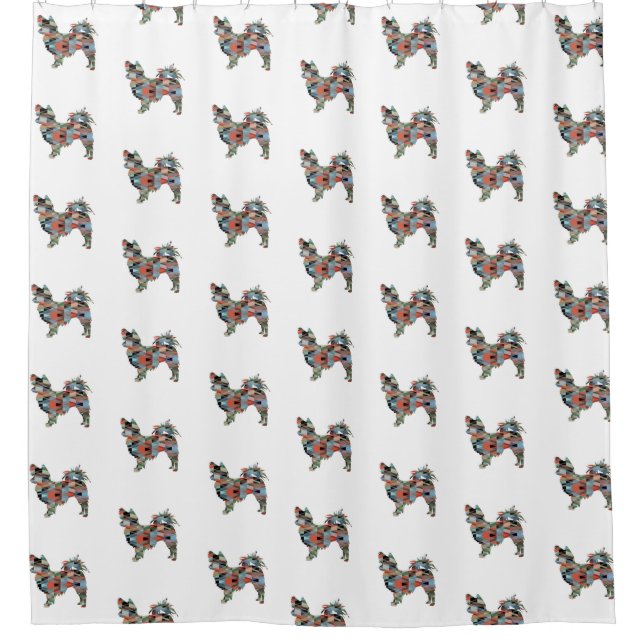 Long Haired Chihuahua Geo Silhouette Plaid Shower Curtain (Front)