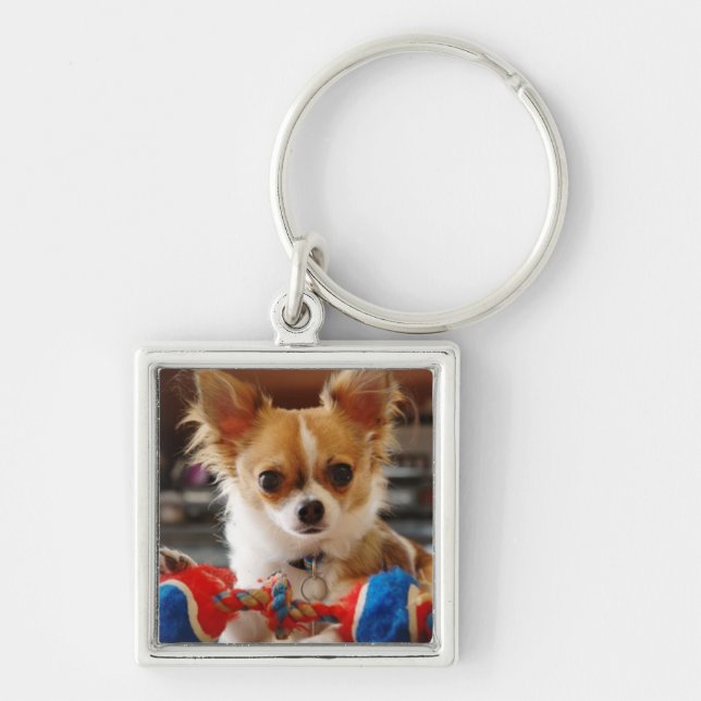 Long Haired Chihuahua Key Ring (Front)