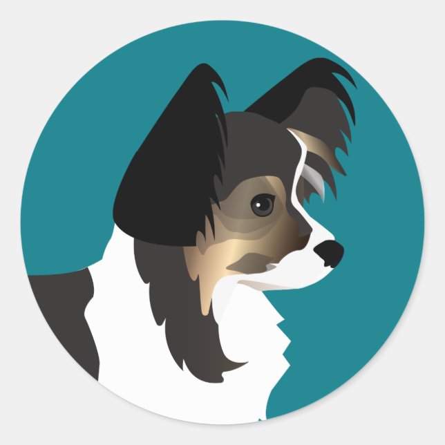 Long-haired Chihuahua or Papillon Basic Design Classic Round Sticker (Front)