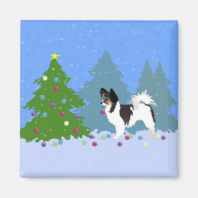 Long-haired Chihuahua or Papillon Decorating Tree Magnet (Front)