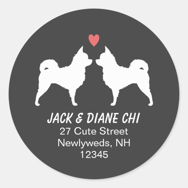 Long Haired Chihuahua Silhouettes Return Address Classic Round Sticker (Front)