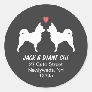 Long Haired Chihuahua Silhouettes Return Address Classic Round Sticker