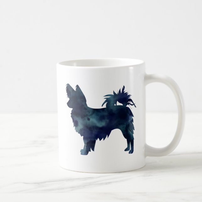 Long-haired Chihuahua Watercolor Black Silhouette Coffee Mug (Right)