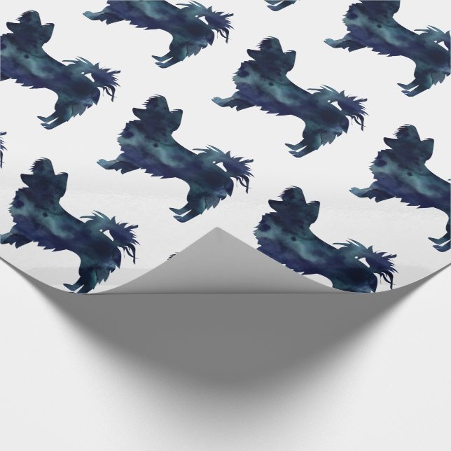 Long-haired Chihuahua Watercolor Black Silhouette Wrapping Paper (Corner)