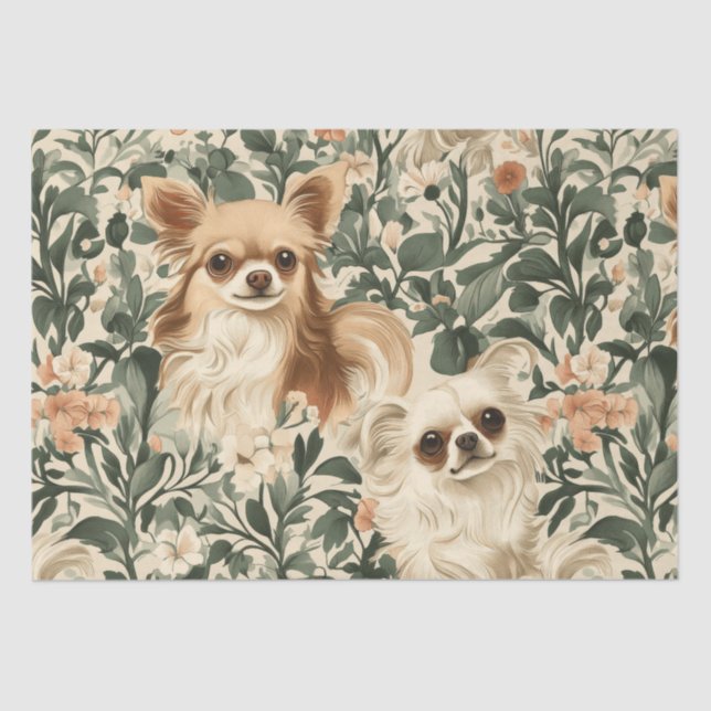 Long Haired Chihuahuas William Morris Decoupage Tissue Paper (Front)