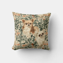 Long Haired Chihuahuas William Morris style floral
