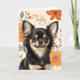 Long Haired Chihuaua Dog Bold Retro Birthday Card