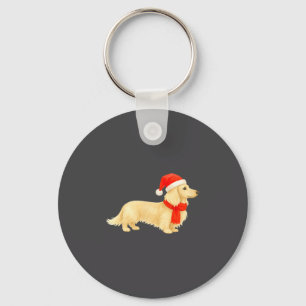 Long Haired Cream Christmas Dachshund With Santa H Key Ring
