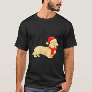 Long Haired Cream Christmas Dachshund With Santa H T-Shirt