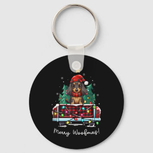 Long Haired Dachshund Christmas Dog Truck Plaid Fu Key Ring