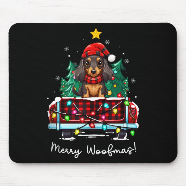 Long Haired Dachshund Christmas Dog Truck Plaid Fu Mouse Mat (Front)