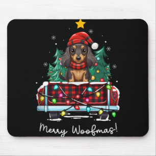 Long Haired Dachshund Christmas Dog Truck Plaid Fu Mouse Mat