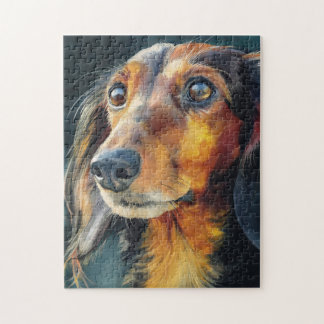 Long-haired dachshund closeup jigsaw puzzle