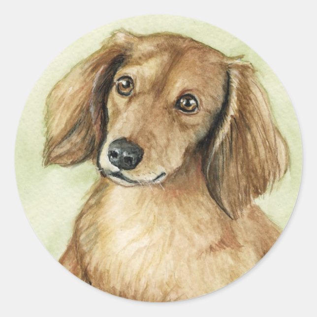 "Long Haired Dachshund" Dog Art Stickers (Front)