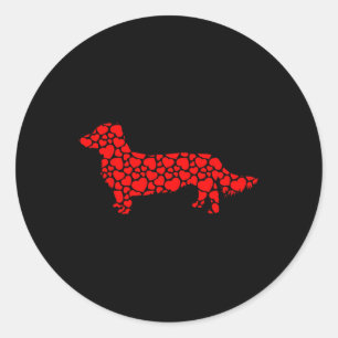 Long Haired Dachshund Dog Cute Silhouette Heart Va Classic Round Sticker