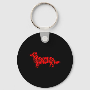 Long Haired Dachshund Dog Cute Silhouette Heart Va Key Ring