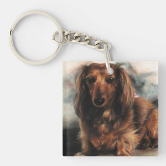 Long Haired Dachshund dog Key Ring