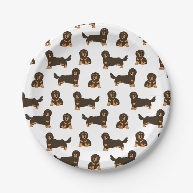 Long-haired Dachshund Dog Paper Plate (Front)