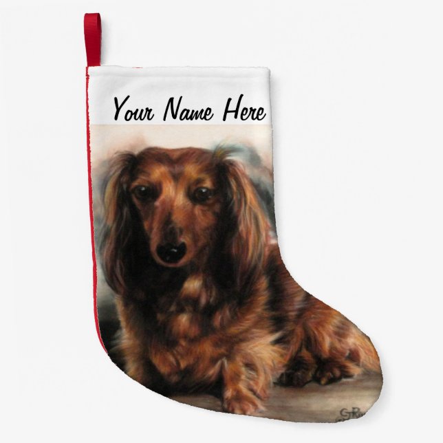 Long Haired Dachshund dog Small Christmas Stocking (Front)