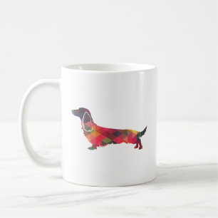 Long Haired Dachshund Geo Silhouette Multi Coffee Mug