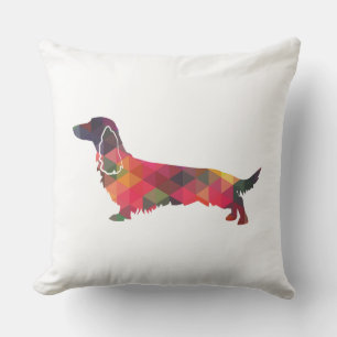 Long Haired Dachshund Geo Silhouette Multi Cushion