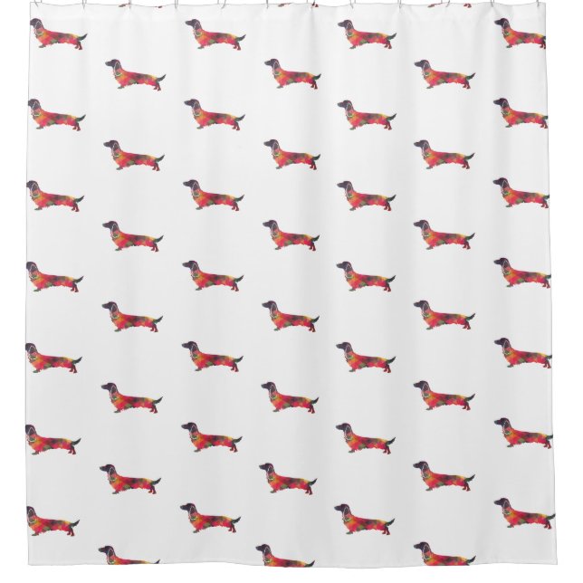 Long Haired Dachshund Geo Silhouette Multi Shower Curtain (Front)