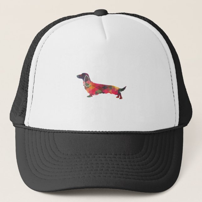 Long Haired Dachshund Geo Silhouette Multi Trucker Hat (Front)