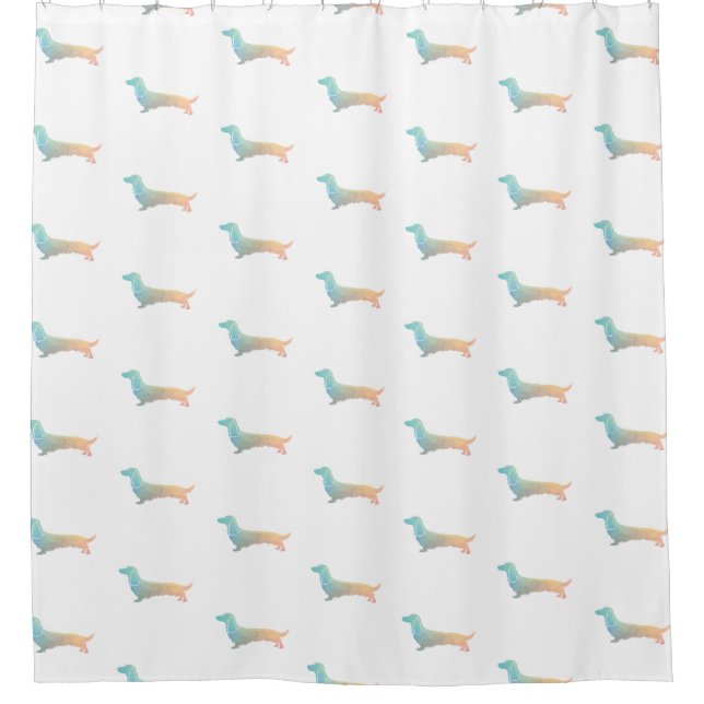 Long Haired Dachshund Geo Silhouette Pastel Shower Curtain (Front)