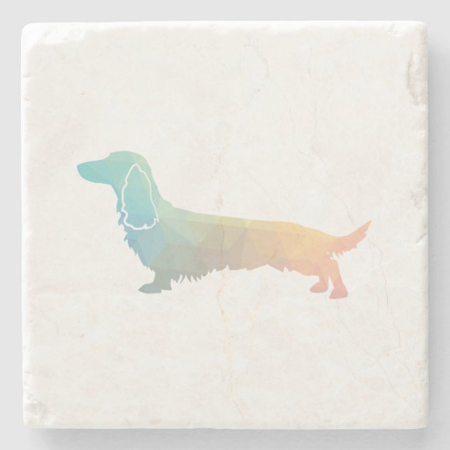 Long Haired Dachshund Geo Silhouette Pastel Stone Coaster (Front)