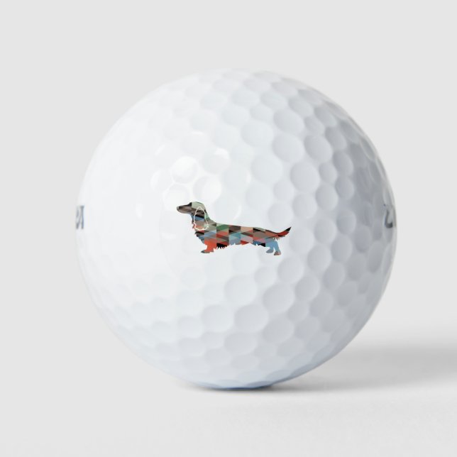 Long Haired Dachshund Geo Silhouette Plaid Golf Balls (Front)