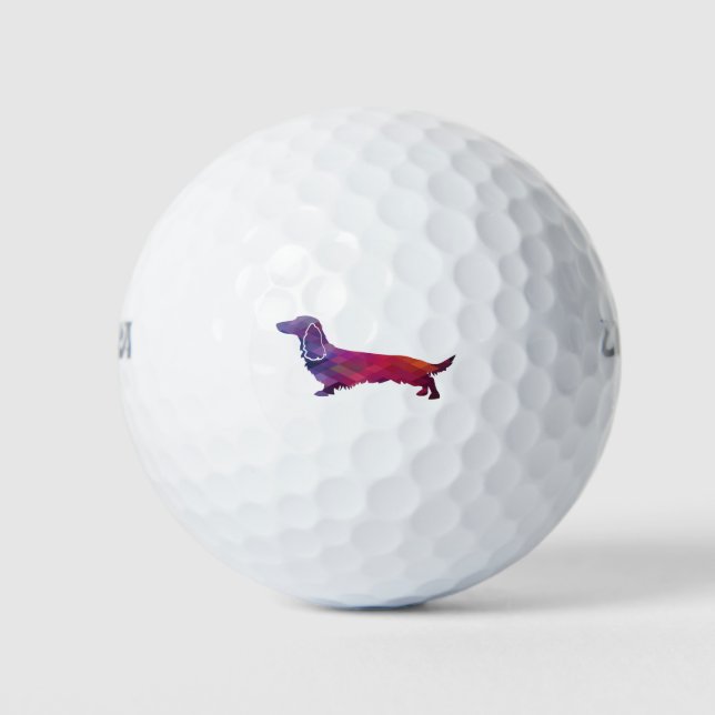 Long Haired Dachshund Geo Silhouette Purple Golf Balls (Front)