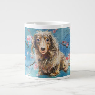 Long-Haired Dachshund in Cherry Blossoms Large Coffee Mug