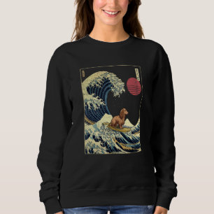 Long Haired Dachshund Japanese Kanagawa Wave Surf Sweatshirt