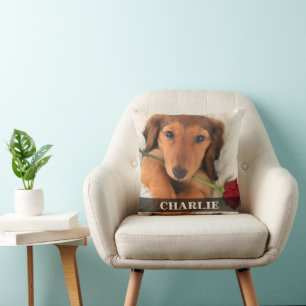 Long-haired Dachshund Love Red Glitter Rose Cushion