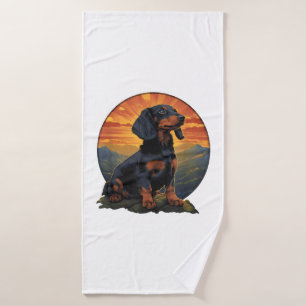 Long Haired Dachshund pet lover retro vintage Bath Towel