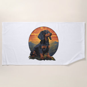 Long Haired Dachshund pet lover retro vintage Beach Towel