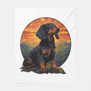 Long Haired Dachshund pet lover retro vintage Fleece Blanket