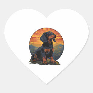 Long Haired Dachshund pet lover retro vintage Heart Sticker