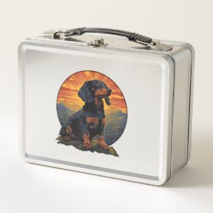 Long Haired Dachshund pet lover retro vintage Metal Lunch Box