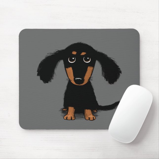 Long Haired Dachshund Puppy Cute Dog Cartoon Mouse Mat (With Mouse)
