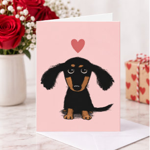 Long Haired Dachshund Puppy Valentine's Day Love Holiday Card