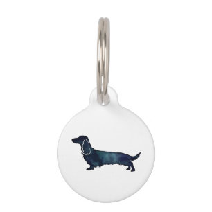 Long Haired Dachshund Silhouette Black Watercolor Pet Tag