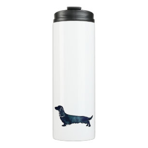 Long Haired Dachshund Silhouette Black Watercolor Thermal Tumbler