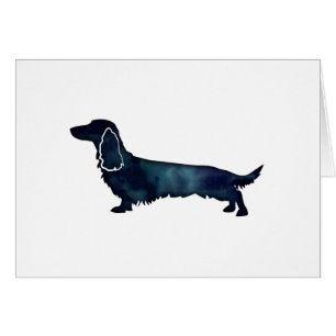 Long Haired Dachshund Silhouette Watercolor Card