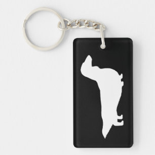 Long Haired Dachshund Silhouette - White Key Ring