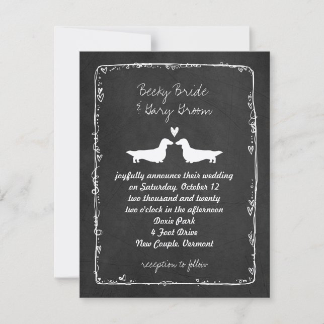 Long Haired Dachshund Silhouettes Wedding Invitation (Front)