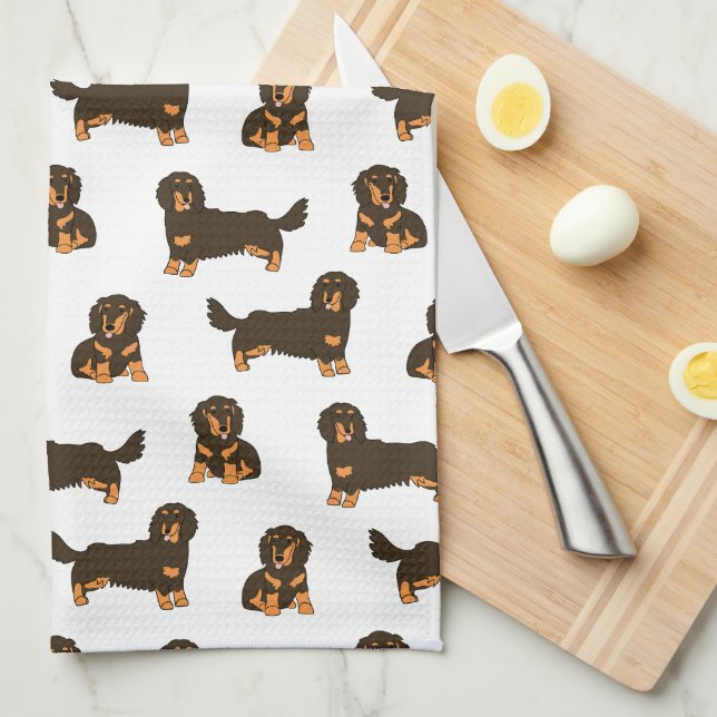 Long-haired Dachshund Tea Towel (Quarter Fold)