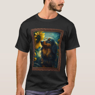 Long Haired Doxie Dachshund Painting Sunflower Flo T-Shirt