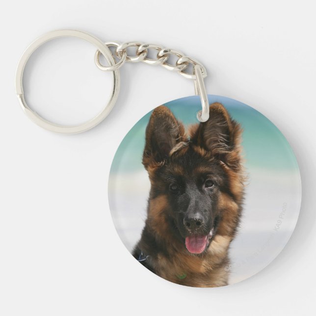 Long Haired German Shepherd Beach Key Ring (Front)